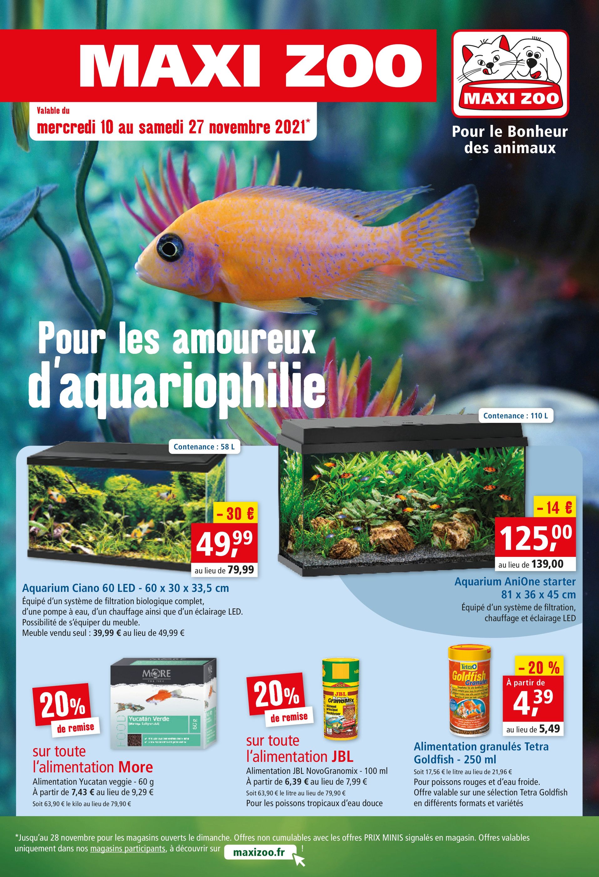 Catalogue Maxi Zoo à Bailleul, avec 4 pages Prospectus Maxi Zoo à Bailleul, "Pour les amoureux d’aquariophilie", 4 pages, 10/11/2021 - 27/11/2021
