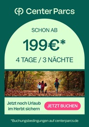 Aktueller Center Parcs Reisen Prospekt fĂŒr Hannover 02.09.2023 - 08.10.2023 Center Parcs Prospekt fĂŒr Hannover mit 1 Seite