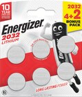 Piles Bouton CR2032 Lithium - ENERGIZER en promo chez Supermarchés Match Strasbourg à 5,99 €