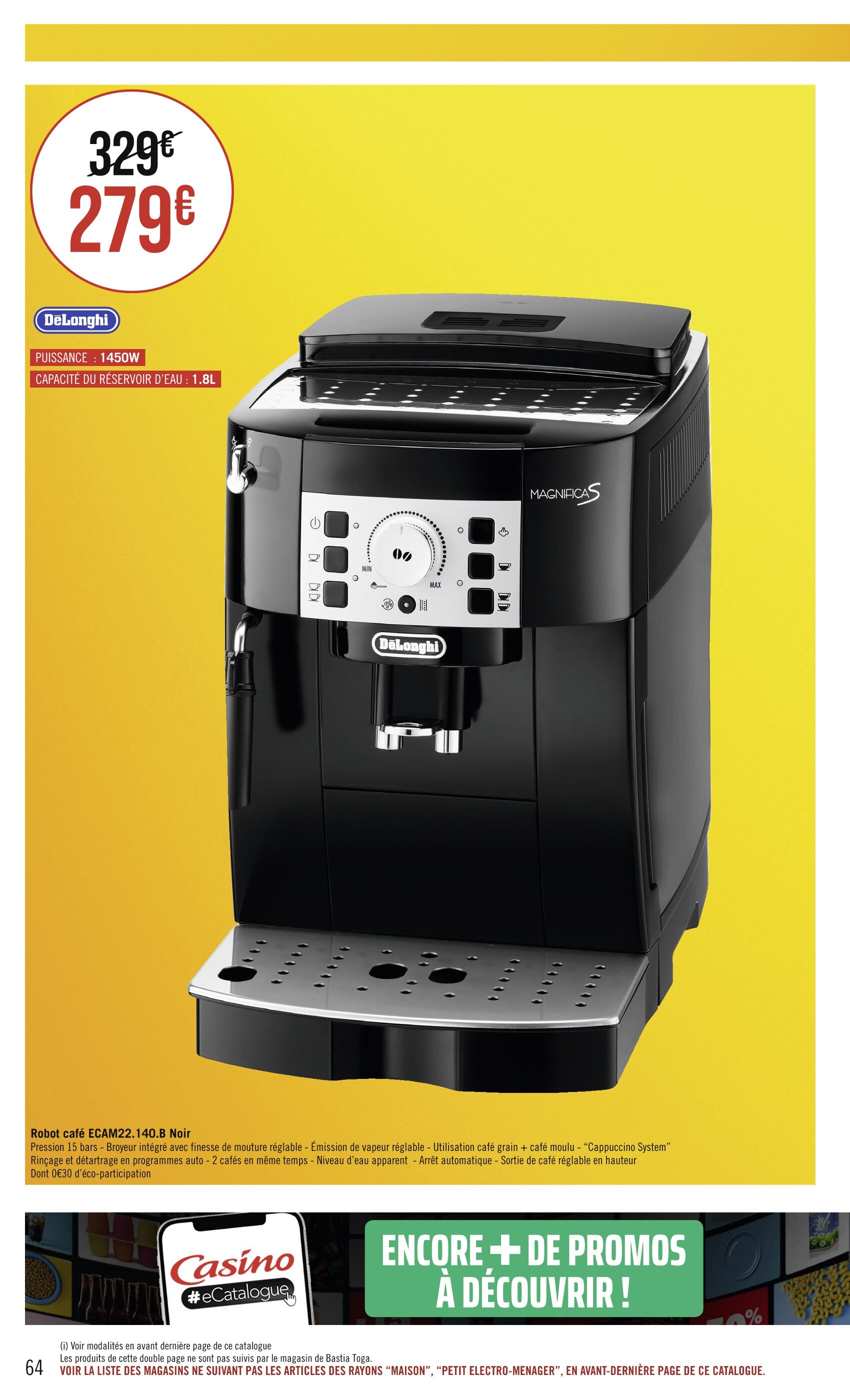 Une remise de 189 € sur la machine à café broyeur Magnifica S De'Longhi !