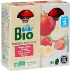 Gourdes purée de fruits - CARREFOUR BABY BIO en promo à 2,99 € chez Carrefour Gourdes purée de fruits - CARREFOUR BABY BIO dans le catalogue Carrefour