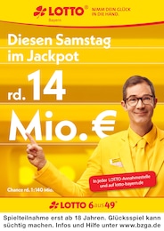 LOTTO Bayern Prospekt: "Aktueller Jackpot rund 14 Mio. €", 1 Seite, 12.09.2024 - 14.09.2024