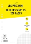 Feuilles simples A4 - 200 pages - petits carreaux (5x5mm) - perforées - Les Prix Mini - Les Prix Mini dans le catalogue Bureau Vallée