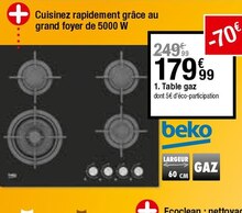 TABLE GAZ BEKO HILW6121SB - But à Issy-les-Moulineaux TABLE GAZ BEKO HILW6121SB en promo chez But Issy-les-Moulineaux à 179,99 €
