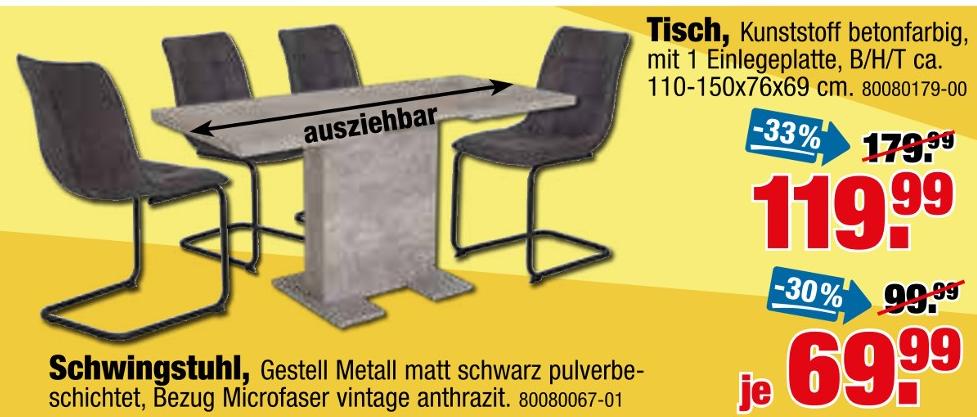 tejo's SB Lagerkauf Giersleben - Tisch oder Schwingstuhl Tisch oder Schwingstuhl Angebot bei tejo's SB Lagerkauf Giersleben im Prospekt 21% AUF MÖBEL, MATRATZEN UND KÜCHEN!