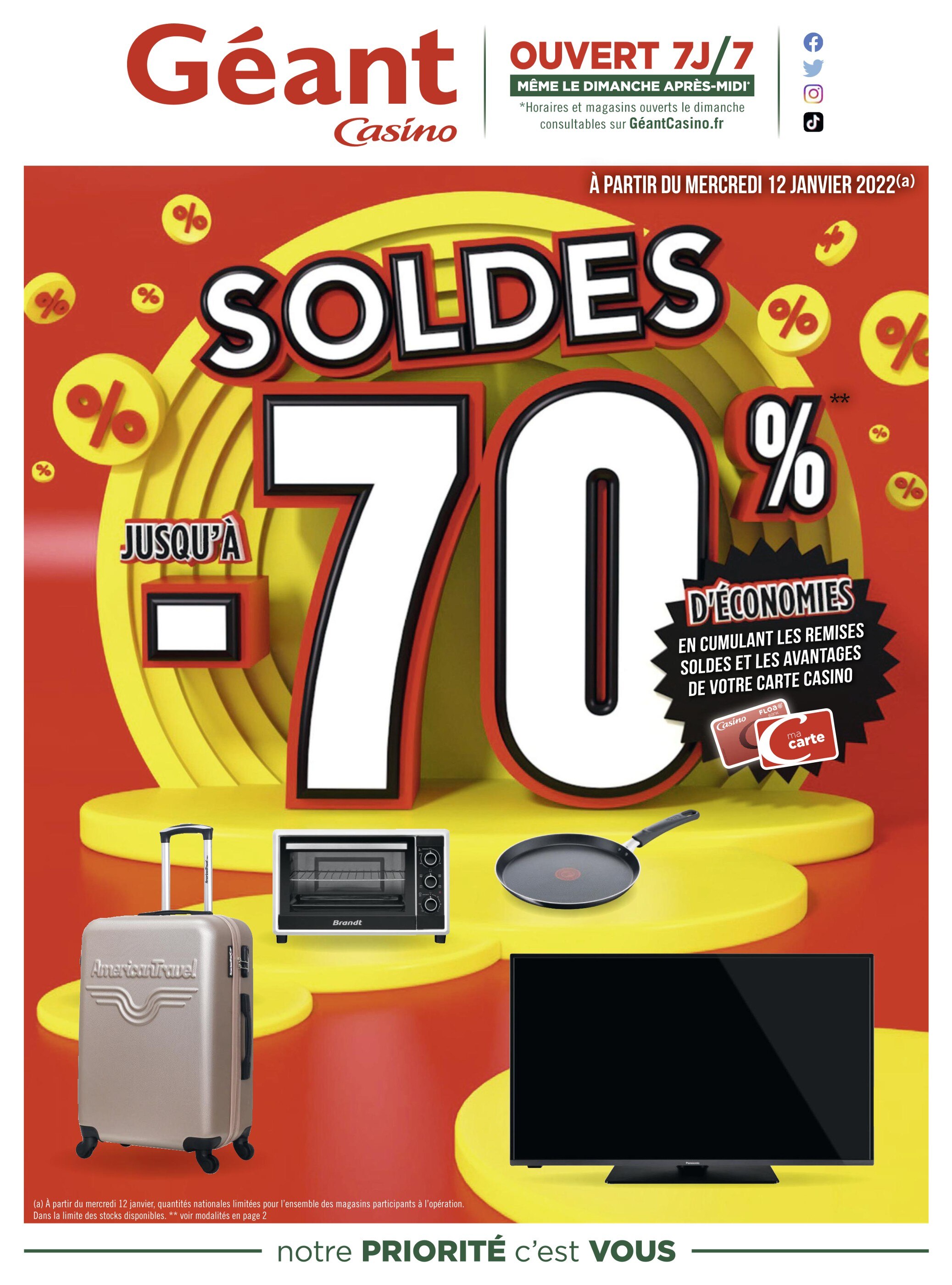 Catalogue Géant Casino à Ermont, avec 12 pages Prospectus Géant Casino à Ermont, "Soldes : Jusqu'à -70% d'économies", 12 pages, 12/01/2022 - 08/02/2022