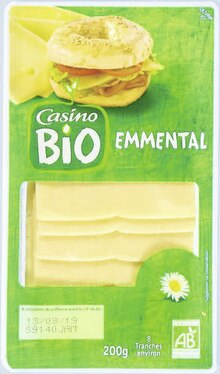 Tranchettes Emmental Bio 29% MG - Géant Casino à Bordeaux Tranchettes Emmental Bio 29% MG en promo chez Géant Casino Bordeaux