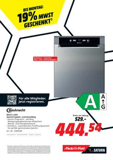 Geschirrspüler im MediaMarkt Saturn Prospekt "BIS MONTAG: 19% MWST GESCHENKT" mit 21 Seiten (Mannheim)
