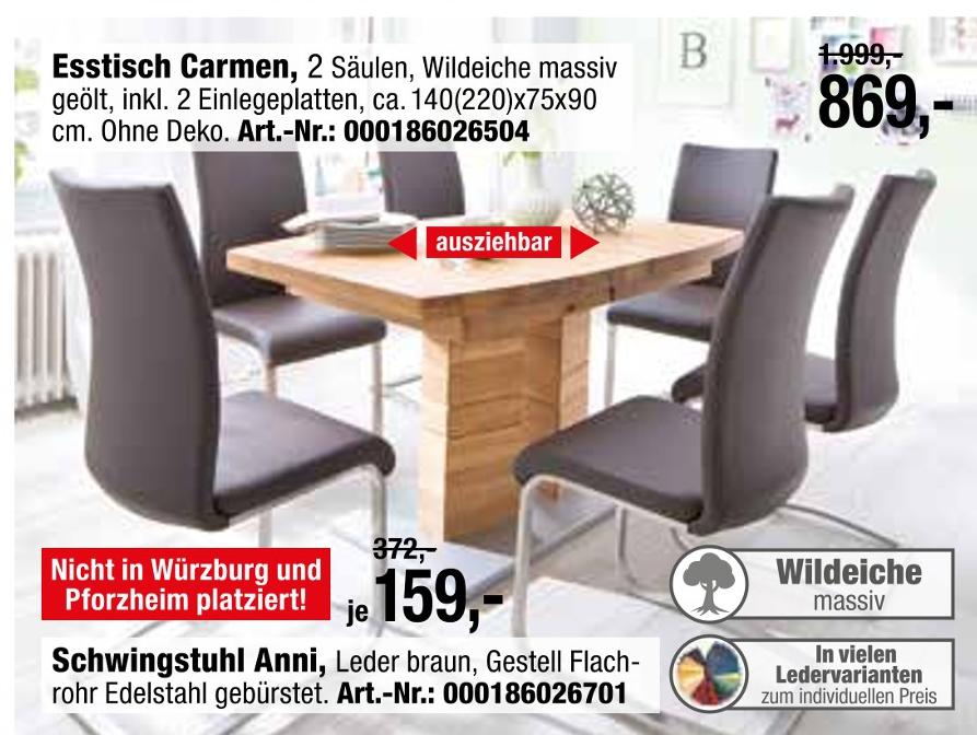 Opti-Wohnwelt Würzburg - Esstisch Carmen oder Schwingstuhl Anni Esstisch Carmen oder Schwingstuhl Anni Angebot bei Opti-Wohnwelt Würzburg im Prospekt WOHNIDEEN FÜR IHR ZUHAUSE
