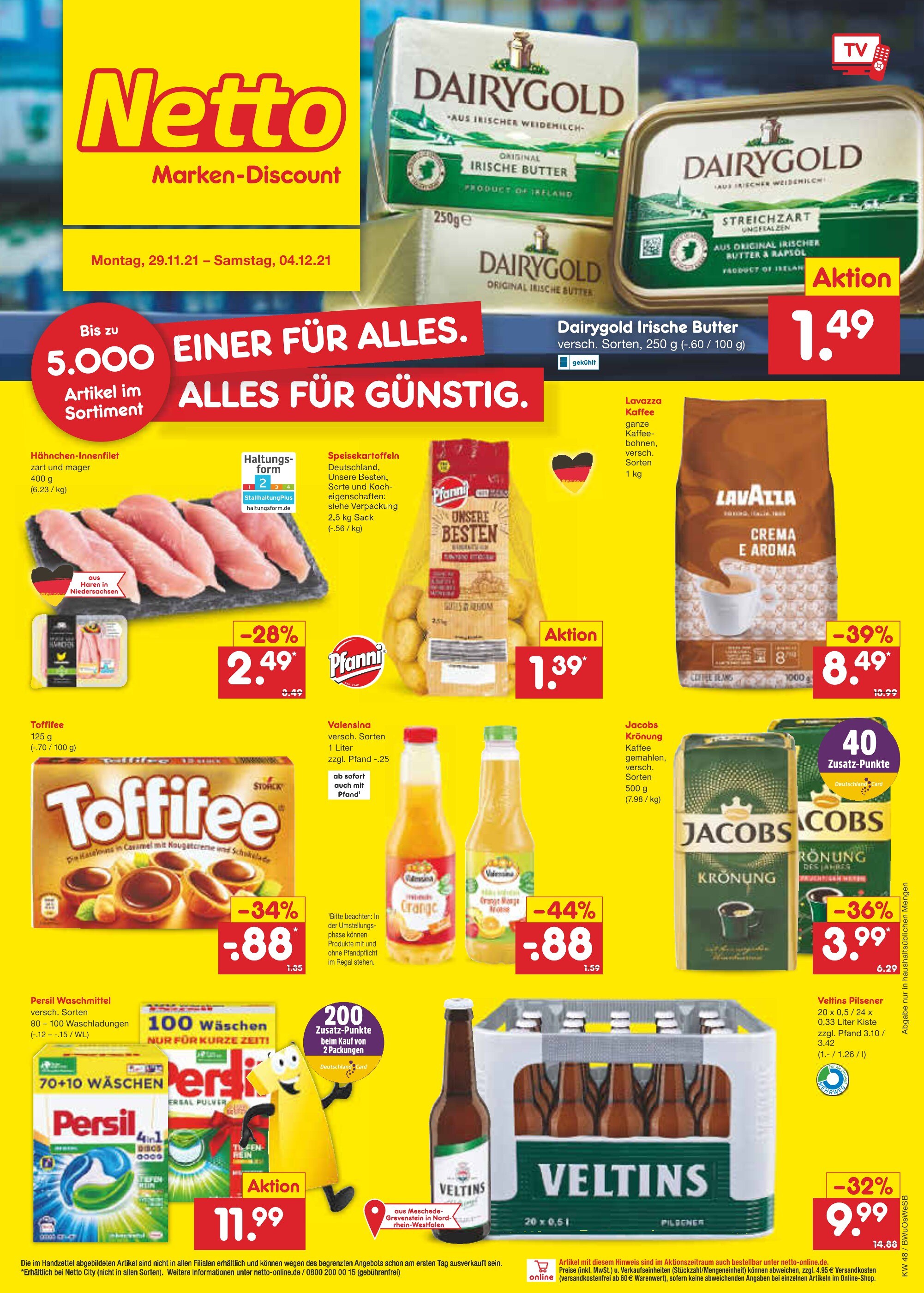 Netto Marken-Discount Prospekt für Frankenberg mit 43 Seiten Netto Marken-Discount Prospekt für Frankenberg: "EINER FÜR ALLES. ALLES FÜR GÜNSTIG.", 43 Seiten, 29.11.2021 - 04.12.2021