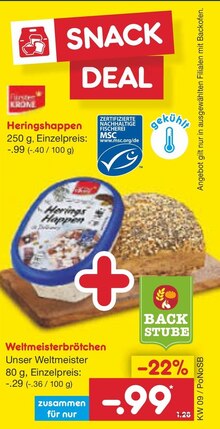 Netto Marken-Discount Andernach - Heringshappen + Weltmeisterbrötchen Heringshappen + Weltmeisterbrötchen Angebot bei Netto Marken-Discount Andernach im Prospekt "Fisch verliebt? Dann geh doch zu Netto!"