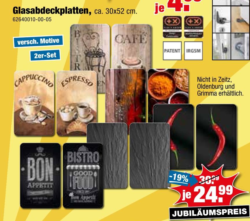 tejo's SB Lagerkauf Giersleben - Glasabdeckplatten Glasabdeckplatten Angebot bei tejo's SB Lagerkauf Giersleben im Prospekt 21% AUF MÖBEL, MATRATZEN UND KÜCHEN!