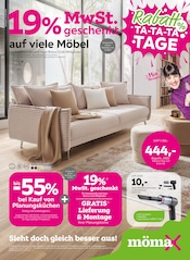 Aktueller mömax Möbel & Einrichtung Prospekt in Essenbach und Umgebung, "19%MwSt. geschenkt auf viele Möbel" mit 12 Seiten, 04.08.2025 - 12.08.2025