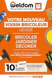 Prospectus Weldom, "VOTRE NOUVEAU VOISIN BRICOLEUR GÉVEZÉ" à Montreuil-le-Gast et alentours, 20 pages, 04/03/2026 - 31/03/2026 Catalogue Weldom "VOTRE NOUVEAU VOISIN BRICOLEUR GÉVEZÉ" à Montreuil-le-Gast et alentours, 20 pages, 04/03/2026 - 31/03/2026