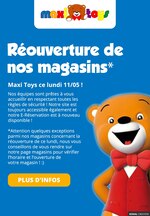 Catalogue Maxitoys à Villebon-sur-Yvette, avec 1 pages Prospectus Maxitoys à Villebon-sur-Yvette, "Réouverture de nos magasins", 1 pages, 13/05/2020 - 04/06/2020