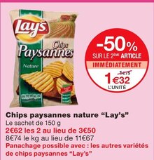 Monoprix Gleizé - Chips paysannes nature Promo Chips paysannes nature dans le catalogue Monoprix "Pour partir en week‑end, comptez 10 minutes de cuisson." à Gleizé