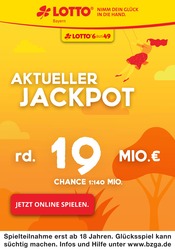 LOTTO Bayern Prospekt für Haar der aktuellen Woche, gültig von 24.11.2022 bis 26.11.2022 Aktueller LOTTO Bayern Haar Prospekt "Aktueller Jackpot rund 19 Mio. €" mit 2 Seiten