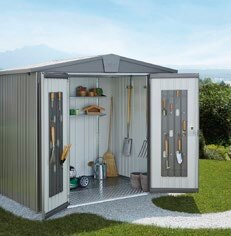BayWa Sonthofen - Metallgerätehaus „Europa 4“ Metallgerätehaus „Europa 4“ Angebot bei BayWa Sonthofen im Prospekt Den Garten im Herbst aktiv gestalten!