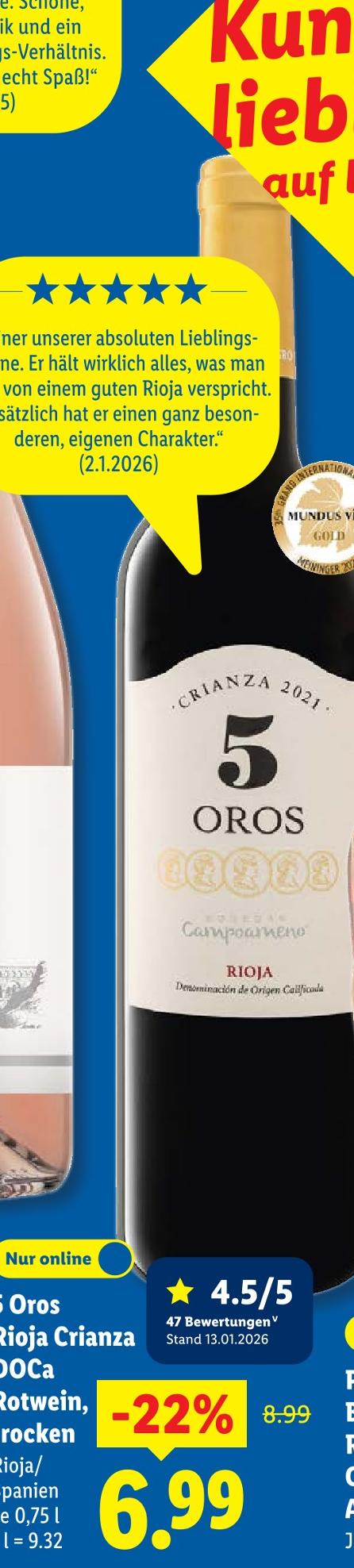 5 Oros Rioja Crianza DOCa Rotwein