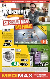 Smartphone im MEDIMAX Prospekt in Halle Aktueller MEDIMAX Prospekt mit Smartphone, "WOHNZIMMER MEISTERSCHAFT: SO SCHAUT MAN DAS FINALE", Seite 1