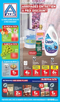 Prospectus Aldi à La Châtre, "ARRIVAGES ENTRETIEN À PRIX DISCOUNT", 27 pages de promos valables du 08/10/2024 au 14/10/2024