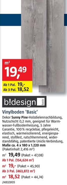 BAUHAUS Ulm - Vinylboden 'Basic' Vinylboden 'Basic' Angebot bei BAUHAUS Ulm im Prospekt "Handzettel KW 36"