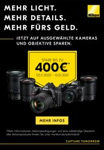 Nikon Prospekt für Sulzbach mit 4 Seiten Nikon Prospekt für Sulzbach: "Mehr Licht. Mehr Details. Mehr fürs Geld.", 4 Seiten, 02.11.2020 - 10.01.2021