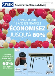 Catalogue Jysk à Nancy, avec 24 pages Prospectus Jysk à Nancy, "Anniversaire 15 ans en France !", 24 pages, 27/09/2022 - 31/10/2022