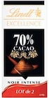 Tablette Excellence Noir 70% Cacao - LINDT dans le catalogue Intermarché