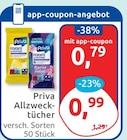 Feuchte Allzwecktücher von Priva für 0,79 € bei budni im Angebot Feuchte Allzwecktücher von Priva im aktuellen budni Prospekt