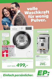 Haushaltselektronik im EP: Prospekt "volle Waschkraft für wenig Pulver." mit 12 Seiten (Regensburg)