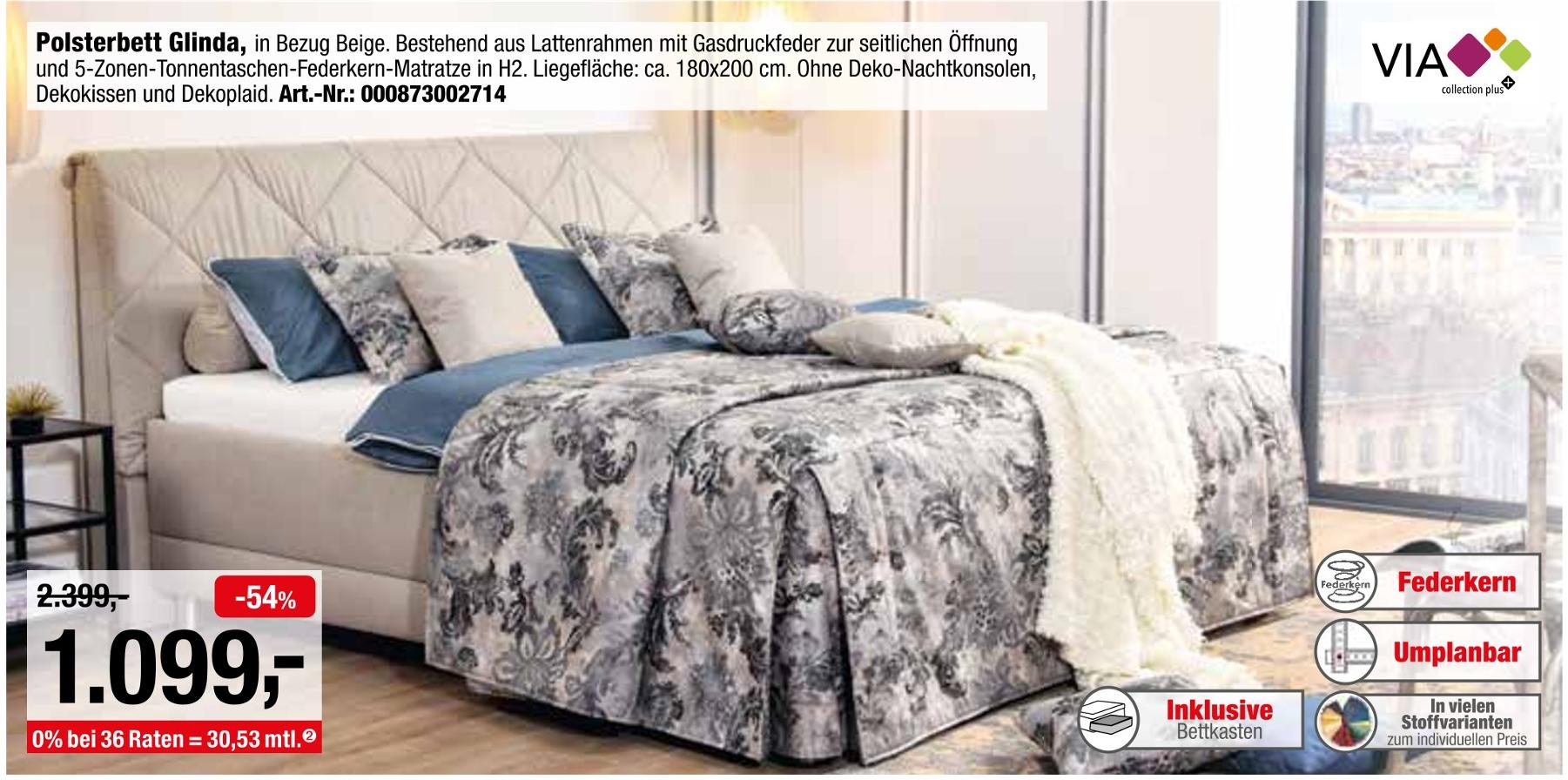 Opti-Wohnwelt Würzburg - Polsterbett Glinda Polsterbett Glinda Angebot bei Opti-Wohnwelt Würzburg im Prospekt WOHNIDEEN FÜR IHR ZUHAUSE