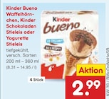 Bueno Waffelhörnchen, Schokoladen Stieleis oder Stieleis im Angebot bei Netto Marken-Discount in Kassel Bueno Waffelhörnchen, Schokoladen Stieleis oder Stieleis Angebote von Kinder oder Yogurette bei Netto Marken-Discount Kassel für 2,99 €
