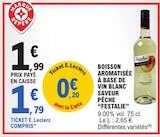 Boisson aromatisée à base de vin blanc saveur pêche - Festalie - E.Leclerc à Courbevoie Boisson aromatisée à base de vin blanc saveur pêche - Festalie en promo chez E.Leclerc Courbevoie à 1,79 €
