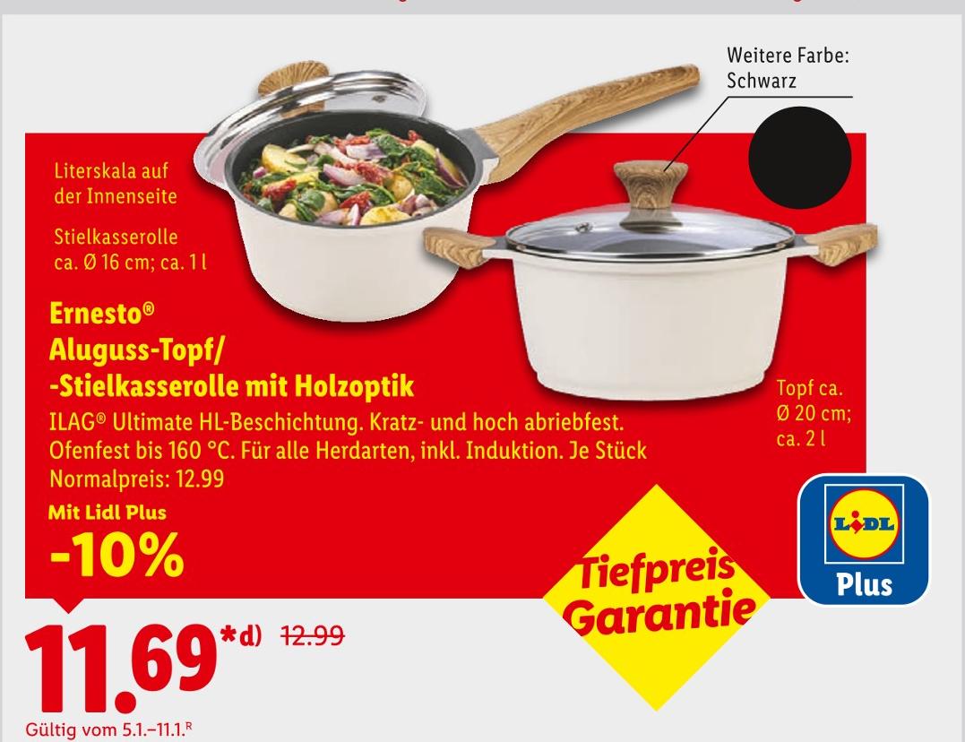 Aluguss-Topf/-Stielkasserolle mit Holzoptik