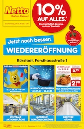 Netto Marken-Discount Prospekt für Bürstadt mit 4 Seiten Netto Marken-Discount Prospekt für Bürstadt: "Wiedereröffnung - 10% auf ALLES", 4 Seiten, 21.07.2026 - 25.07.2026