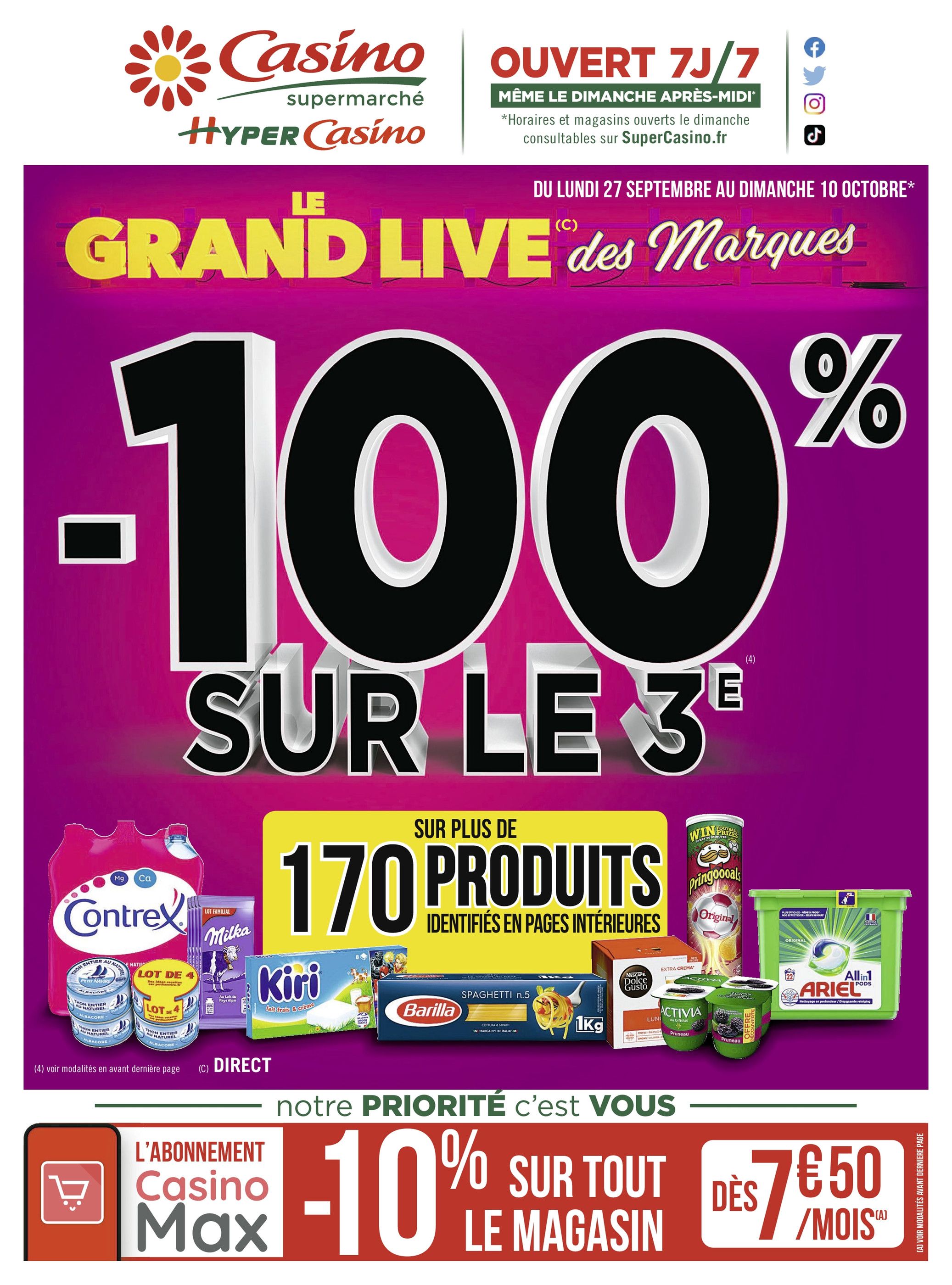 Catalogue Casino Supermarchés à Clichy-sous-Bois, avec 36 pages Prospectus Casino Supermarchés à Clichy-sous-Bois, "Le grand live des marques", 36 pages, 27/09/2021 - 10/10/2021