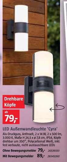 BAUHAUS Dissen - LED Außenwandleuchte 'Cyra' LED Außenwandleuchte 'Cyra' Angebot bei BAUHAUS Dissen im Prospekt Handzettel KW 09