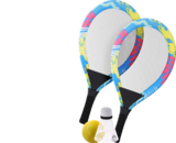 Lot de 2 raquettes avec balle de tennis et volant de badminton en promo chez Maxi Bazar Lot de 2 raquettes avec balle de tennis et volant de badminton dans le catalogue Maxi Bazar