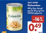 Kichererbsen von King's Crown für 0,49 € bei ALDI SÜD im Angebot Kichererbsen von King's Crown im aktuellen ALDI SÜD Prospekt