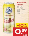 Radler im Angebot bei Netto Marken-Discount in Passau Radler Angebote von Mönchshof bei Netto Marken-Discount Passau für 0,89 €