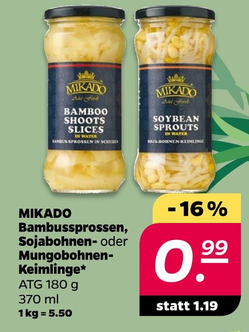 Bambussprossen, Sojabohnen- oder Mungobohnen- Keimlinge