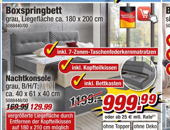 POCO Würzburg - Boxspringbett oder Nachtkonsole Boxspringbett oder Nachtkonsole Angebot bei POCO Würzburg im Prospekt DIE POCO JUBI WOCHEN