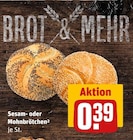 Sesam- oder Mohnbrötchen im Angebot bei REWE in Augsburg Sesam- oder Mohnbrötchen Angebote bei REWE Augsburg für 0,39 €