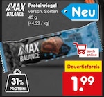 Proteinprodukte im Netto Marken-Discount Prospekt Proteinriegel von MAX BALANCE im aktuellen Netto Marken-Discount Prospekt für 1,99 €