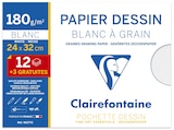 Clairefontaine - Pochette papier à dessin  - 15 feuilles (dont 3 gratuites) - 24 x 32 cm - 180 gr - blanc - Clairefontaine dans le catalogue Bureau Vallée