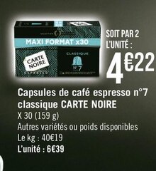 Géant Casino Chemellier - Capsules de café espresso n°7 classique Promo Capsules de café espresso n°7 classique dans le catalogue Géant Casino "Maxi Pâques" à Chemellier