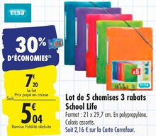 Carrefour Pierrefitte-sur-Seine - Lot de 5 chemises 3 rabats School Life Promo Lot de 5 chemises 3 rabats School Life dans le catalogue Carrefour "Le meilleur de la rentrée à prix imbattable" à Pierrefitte-sur-Seine