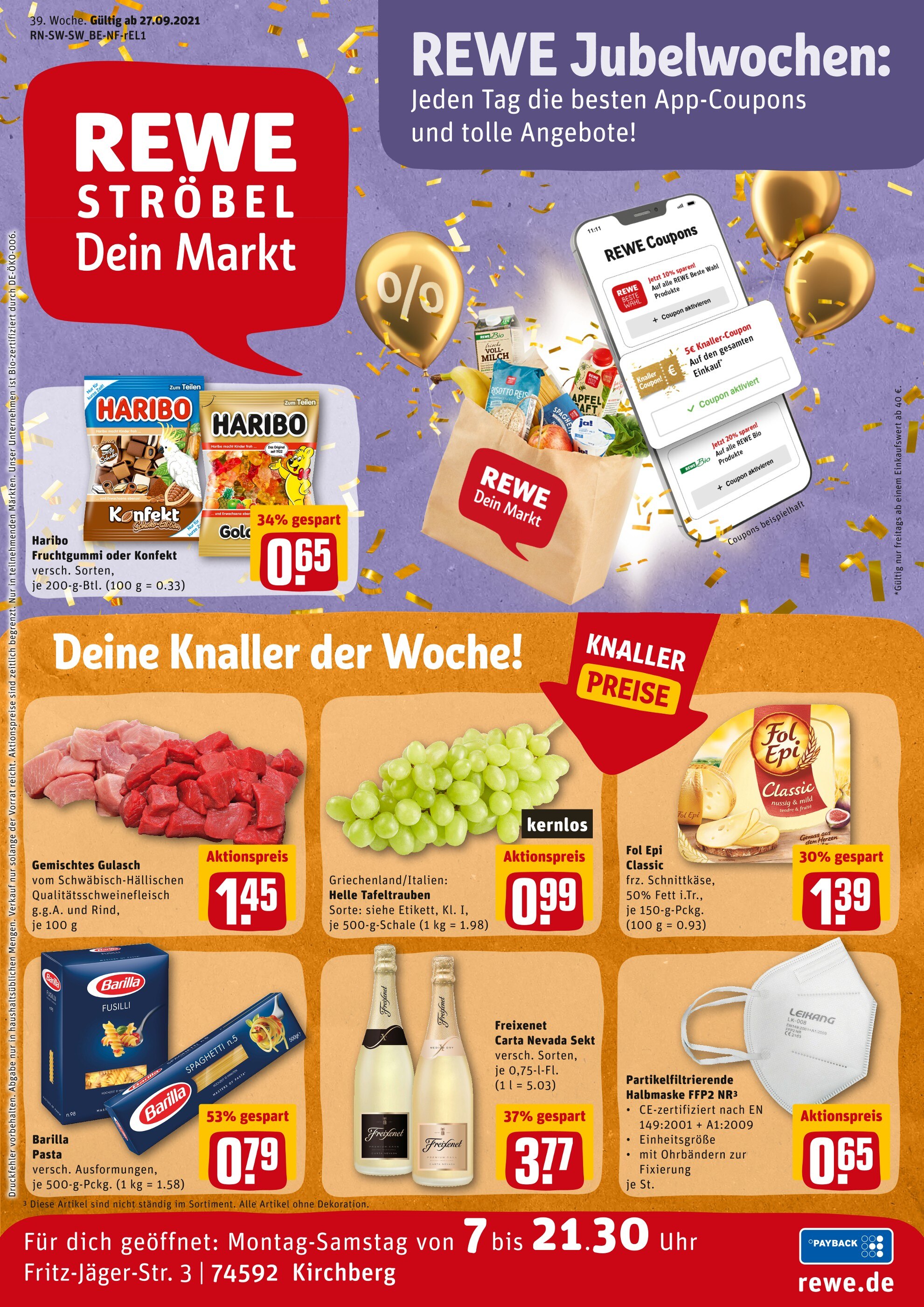 REWE Prospekt für Crailsheim mit 29 Seiten REWE Prospekt für Crailsheim: "Angebote im Markt", 29 Seiten, 27.09.2021 - 02.10.2021