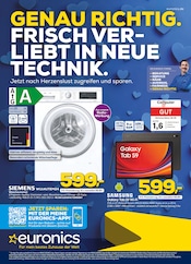 Aktueller EURONICS Prospekt mit Waschmaschine, "GENAU RICHTIG. FRISCH VERLIEBT IN NEUE TECHNIK.", Seite 1